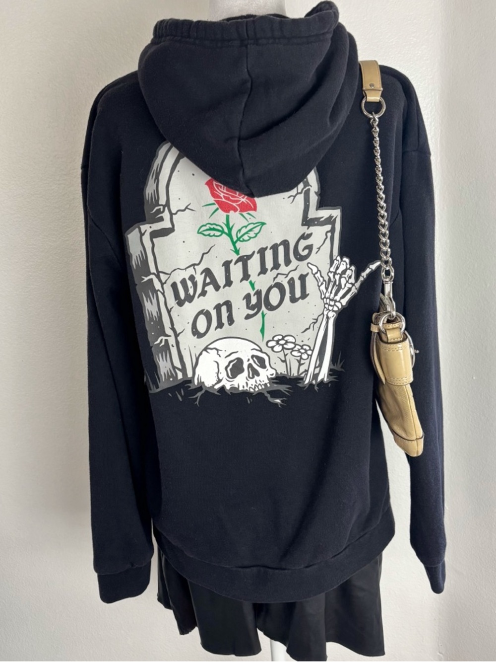 Retrofit Skull Rose Graphic Hoodie Black Size S